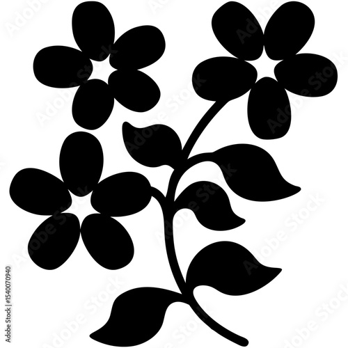 Black and white floral tree branch with leaves and nature elements