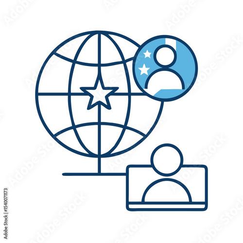 Remote Team Success Icon Featuring Globe and Video Call Symbol for Corporate Recognition of Collaboration