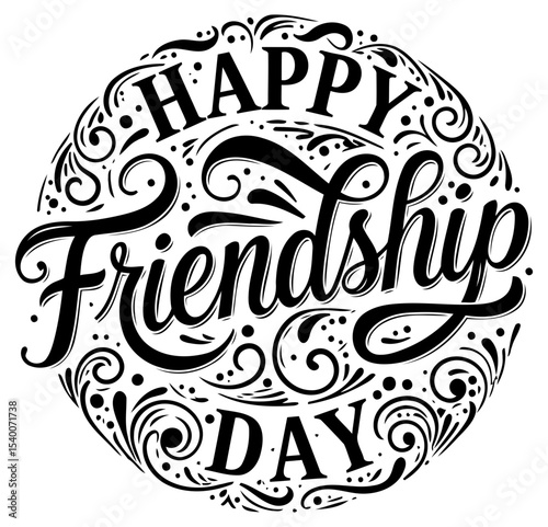 Happy Friendship Day decorative typography design with a circular. ornate layout. Ornate design with celebratory theme for background or apparel print.