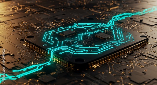 Glowing Circuit Board Microchip Technology and Data Flow