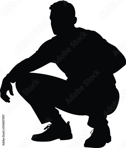 Silhouette of a man crouching in a thoughtful or resting pose