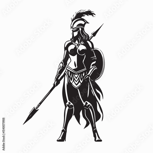 Woman Viking Warrior With Spear Vector Images isolated on white background.