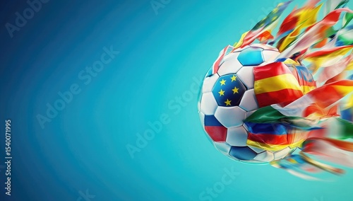 Soccer ball with swirling flags, global sport