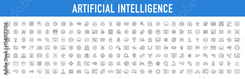 Artificial Intelligence web icons in line style. Innovation technology, virtual, learning, assistant, test, machine, robot, bot, brain, collection. Vector illustration.