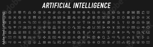 Artificial Intelligence web icons in line style. Innovation technology, virtual, learning, assistant, test, machine, robot, bot, brain, collection. Vector illustration.