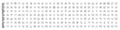 Artificial Intelligence web icons in line style. Innovation technology, virtual, learning, assistant, test, machine, robot, bot, brain, collection. Vector illustration.