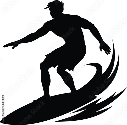 Black silhouette of a surfer riding the wave on a surfboard