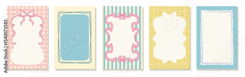 Vintage hand drawn frames with lines, ribbons, and swirls. Colorful minimalist borders in Italian summer style. Decorative elements, stamps, and outlines. Vector template for poster, invitation, card.