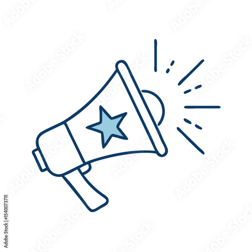 Successful Presentation Award Icon Featuring Megaphone with Star for Corporate Recognition and Influence