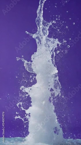 Water splash isolated on a green background. The splash forms a dynamic shape, showcasing the fluid motion and texture of water.