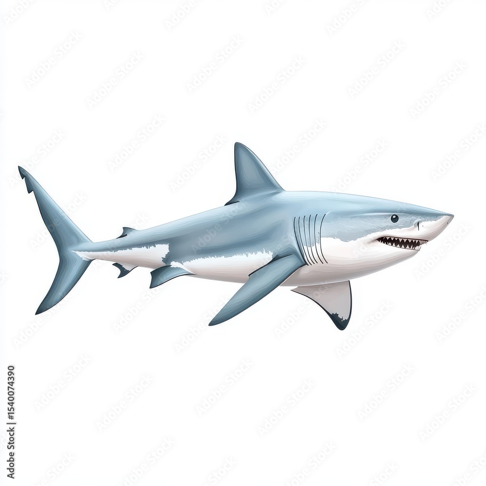 Obraz premium Great White Shark Illustration Against White Background