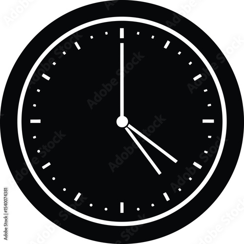 Clean vector silhouette of circular wall clock with bold hands