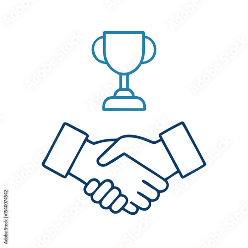 Teamwork Award Icon Featuring Handshake and Trophy for Corporate Recognition of Collaborative Success