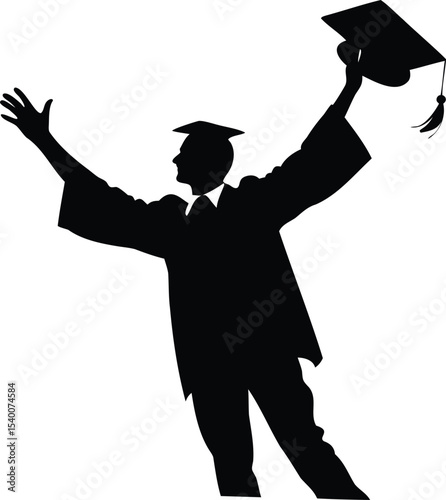 Silhouette of a graduate celebrating success by tossing graduation cap in air