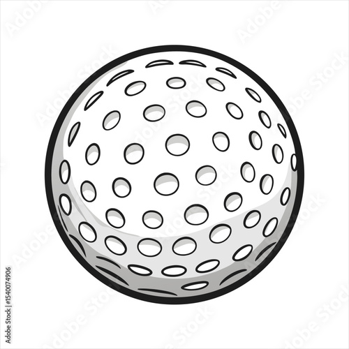Simple Black and White Cartoon Golf Ball Illustration