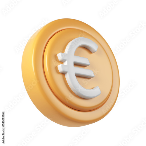 Golden 3d render icon euro coin spinning, metallic surface gleaming, digital rendering design transparent backdrop for financial graphic with