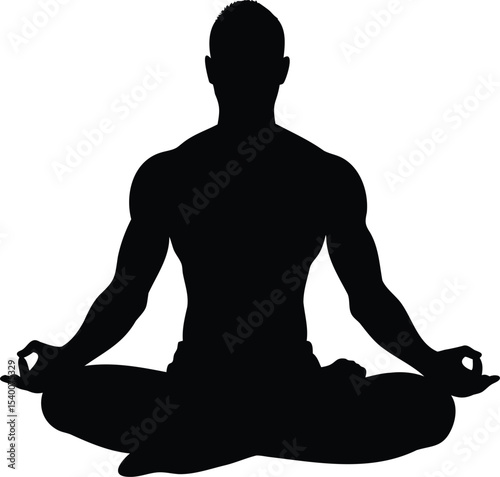 Silhouette of a muscular man in a meditative pose, demonstrating mindfulness