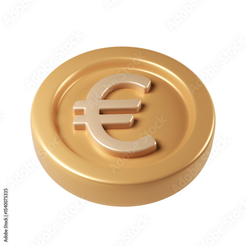 Golden 3d render icon euro coin spinning, metallic surface financial digital rendering backdrop transparent with for design graphic gleaming,