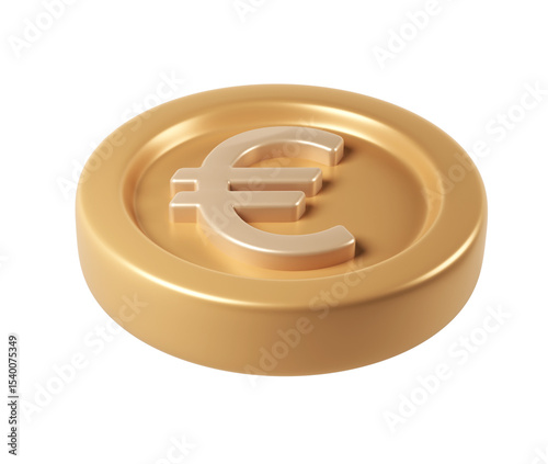 gleaming, 3d render icon euro coin spinning, metallic surface rendering digital design with transparent backdrop for financial graphic Golden