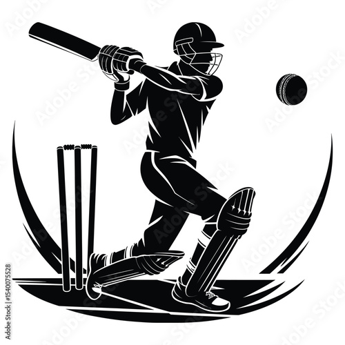 AI-Generated Cricket Batsman Logo Icon in Short Shot Pose

