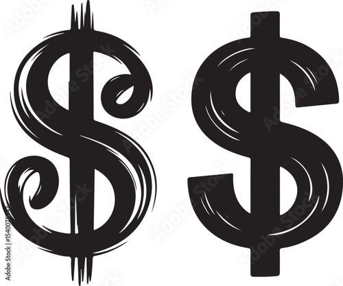 Two stylized brush stroke dollar sign icons