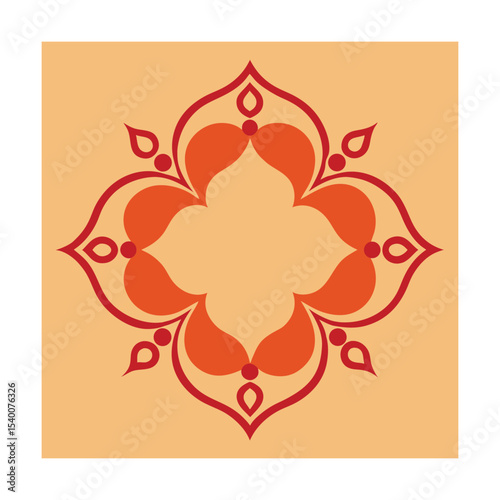 Decorative floral design with stylized petals and accents arranged symmetrically on beige background