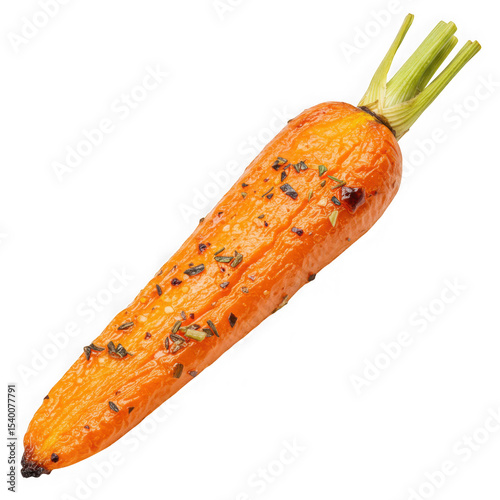 Roasted carrot with herbs isolated on transparent background