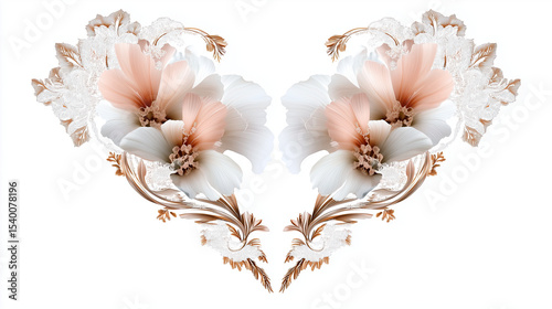 Elegant floral heart design featuring soft pink and white flowers with intricate details, perfect for romantic occasions