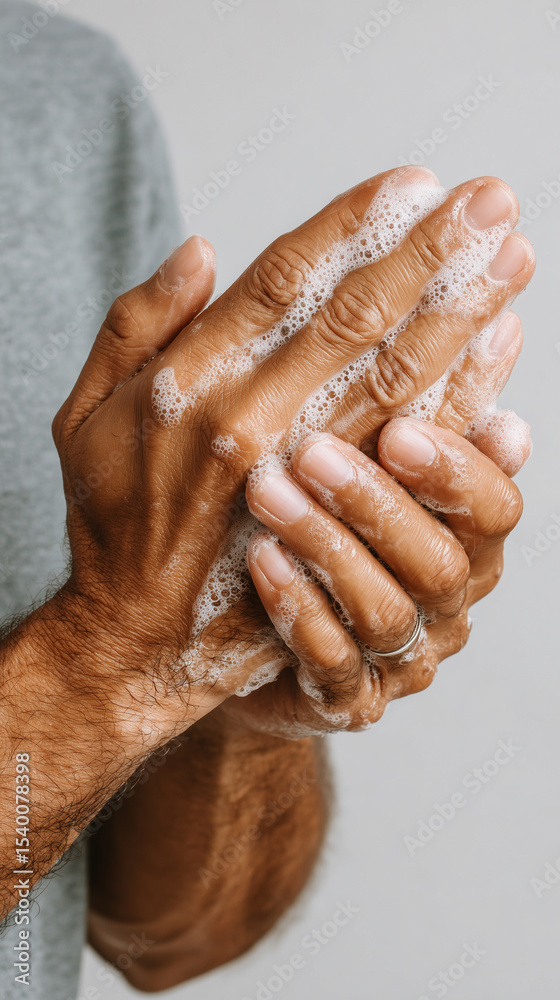 Fototapeta premium Hand washing demonstration with soap for effective hygiene in home setting