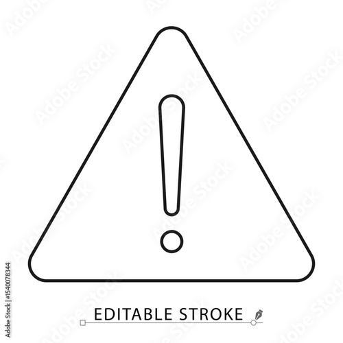 Alert symbol icon in minimal linear style with editable stroke. Triangle with exclamation mark representing warning, error, danger, risk, caution, alert sign, attention message.