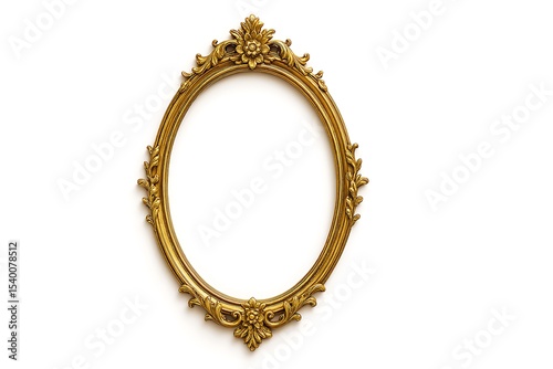 Ornate Gold Oval Frame Isolated on White Background