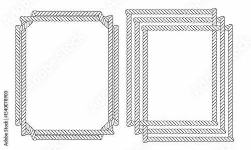Hand drawn rope frame vector set, rectangular and layered style copy space, nautical vintage border design, perfect for labels, posters, certificates, invitations, or decoration.