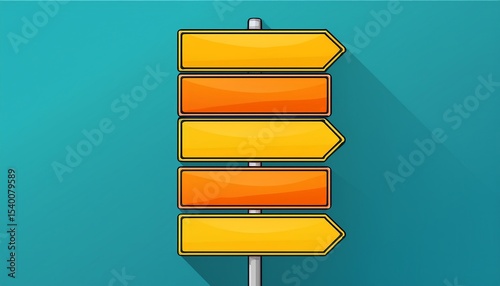 Directional signs display empty spaces for various locations in vibrant colors