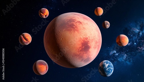 Various planets orbiting Mars in a cosmic scene showcasing celestial beauty