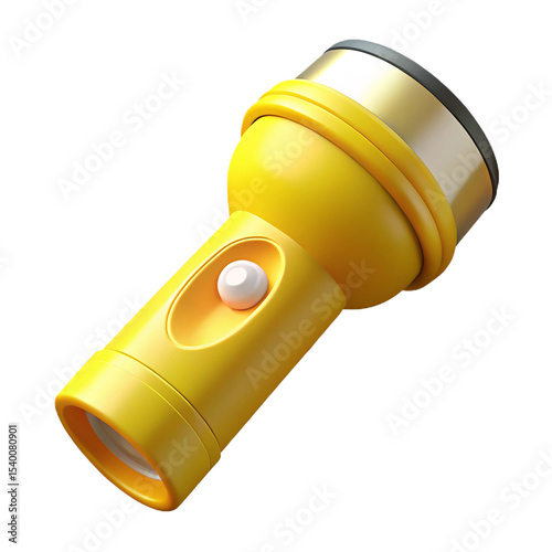 Rendered 3d illustration of a bright yellow flashlight isolated on a white background for modern design.