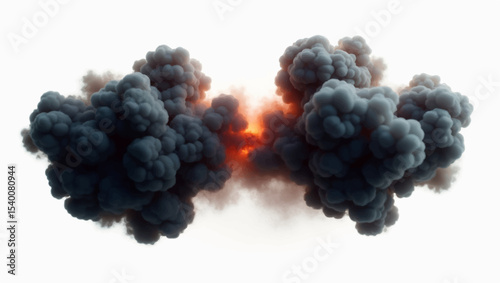 Create a symmetrical visual representation of a powerful explosion or intense combustion event. In the center, fiery orange and red hues should radiate outwards, quickly being enveloped by dense.