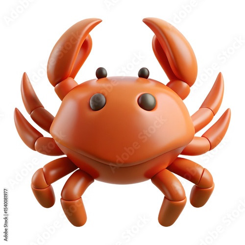 Cute orange cartoon crab 3d render isolated on white background