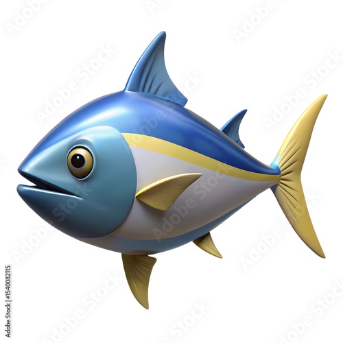 Cute cartoon yellowfin tuna 3d render isolated white background