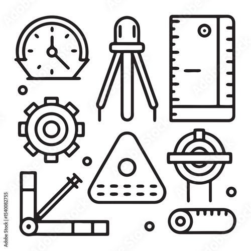 Precision Engineering Tools and Instruments A Collection of Line Art Icons