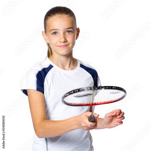 Young Girl Badminton Player,  Studio Shot,  Sport,  Fitness,  Active Lifestyle,  Racquet,  Shuttlecock,  Competition,  Energy,  Health