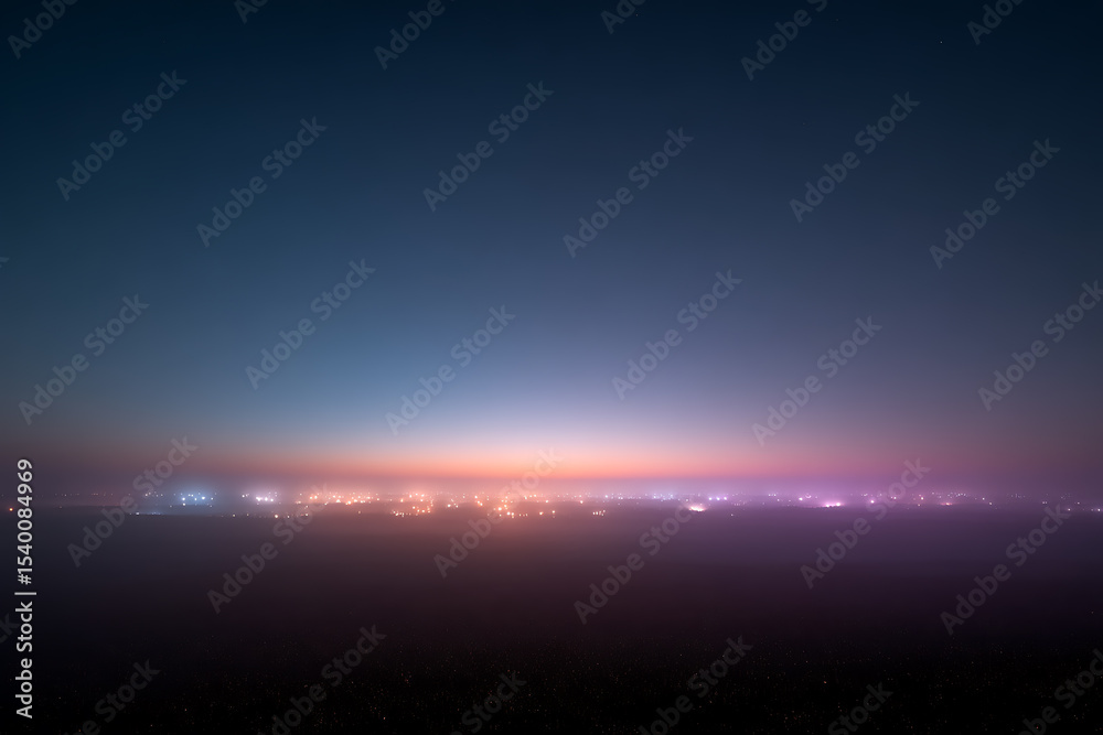 Fototapeta premium Distant city lights at twilight hazy skyline