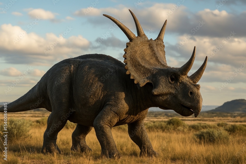 Fototapeta premium Majestic triceratops roaming plains.