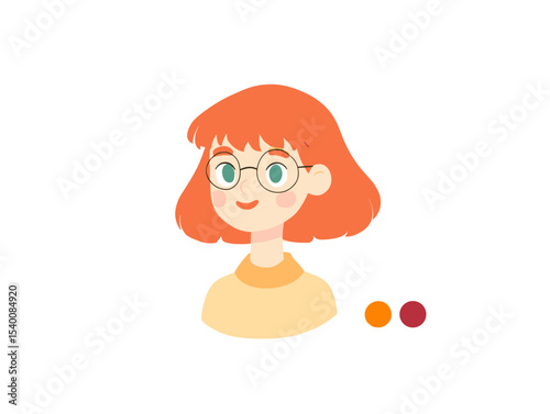 Modern Woman Illustration: A stylish and youthful woman with vibrant red hair and spectacles, rendered in a simple, modern illustration style.