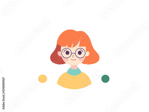 Girl with Glasses and Bob Hairstyle: A delightful cartoon illustration of a young girl with short bob hairstyle and wearing round glasses, set against a clean background.