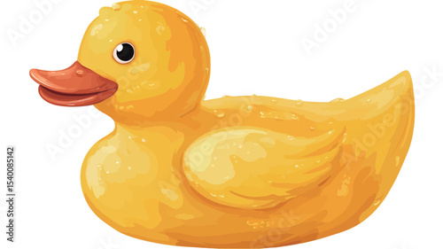 An illustration of a yellow rubber duck toy. The duck is depicted in a side profile view, showcasing its smooth, slightly textured surface and simplistic design. The coloring is a solid, bright