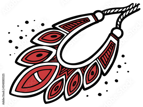 Illustration of a bib necklace with eye motifs on a white background, ethnic and artistic jewelry design