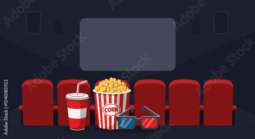 Cinema Night: Popcorn, Drinks, and 3D Glasses Ready for Movie Time