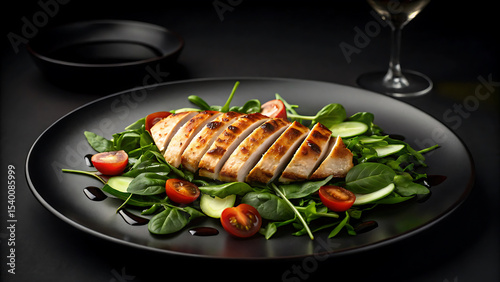 Grilled Chicken Salad with Fresh Vegetables a Delicious and Nutritious Meal for a Healthy Lifestyle on a Black Background