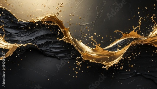 abstract gold water splash on black background