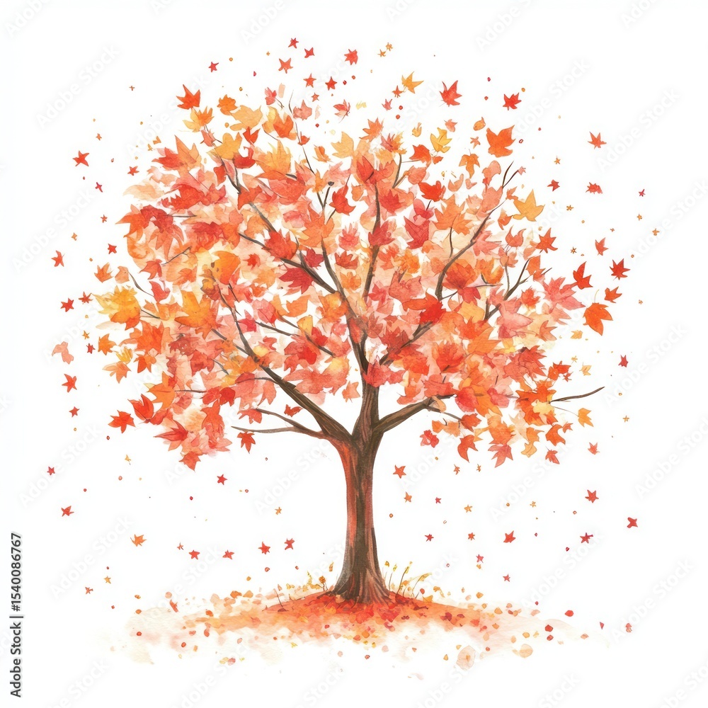 Fototapeta premium Autumnal maple tree illustration